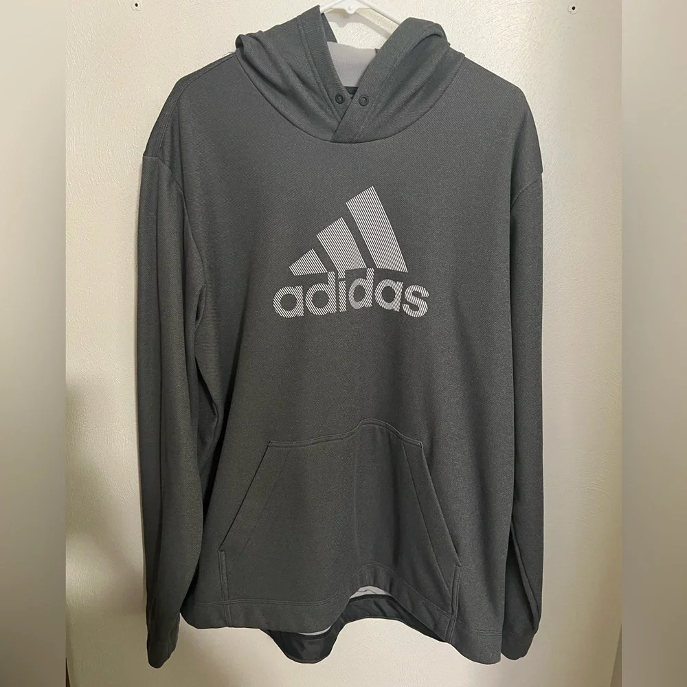 ADIDAS Classic Fleece Quick Dry Logo Hoodie Light‎ and Dark Grey Men's Size XL
